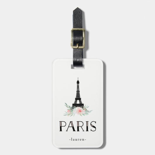 Trendy Eiffel Tower en Blush Pink Flowers | Parijs Bagagelabel (Voorkant verticaal)