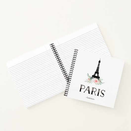 Trendy Eiffel Tower en Blush Pink Flowers | Parijs Notitieboek (Binnen)