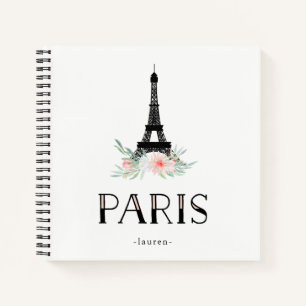Trendy Eiffel Tower en Blush Pink Flowers   Parijs Notitieboek