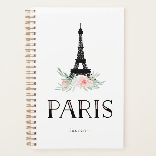 Trendy Eiffel Tower en Blush Pink Flowers | Parijs Planner (Voorkant)
