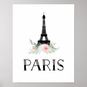 Trendy Eiffel Tower en Blush Pink Flowers   Parijs Poster