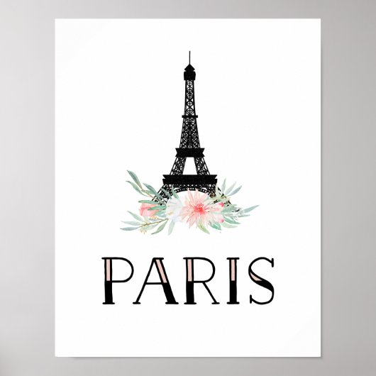 Trendy Eiffel Tower en Blush Pink Flowers | Parijs Poster (Voorkant)