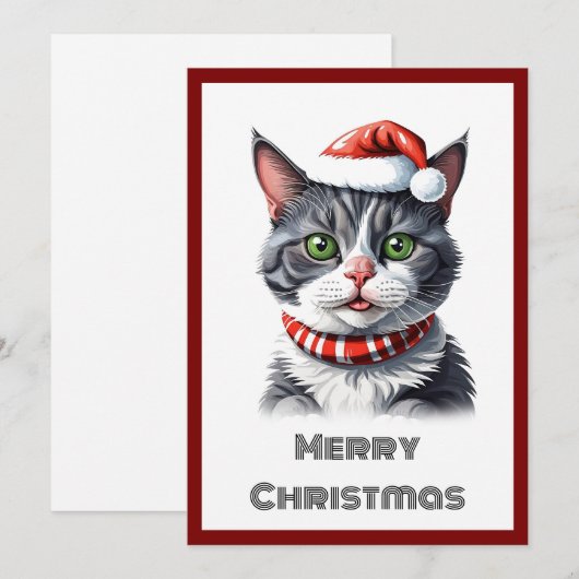 Trendy eigentijdse grillige kat Vrolijk kerstfeest Feestdagenkaart (Voorkant / Achterkant)