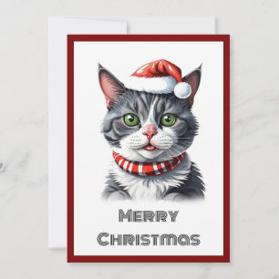 Trendy eigentijdse grillige kat Vrolijk kerstfeest Feestdagenkaart