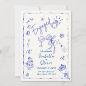 Trendy eigenzinnige blauwe hand getekende verlovin kaart (Voorkant)