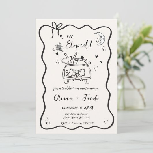 Trendy eigenzinnige hand getekend golvend We Elope Kaart (Staand voorkant)