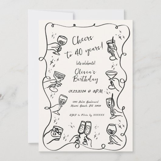 Trendy eigenzinnige hand getrokken krabbel wijn ve kaart (Voorkant)