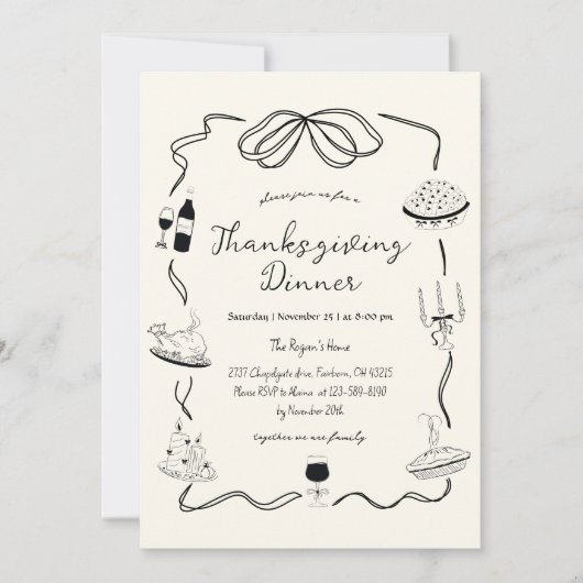 Trendy eigenzinnige handgetekende krabbel Thanksgi Kaart (Voorkant)