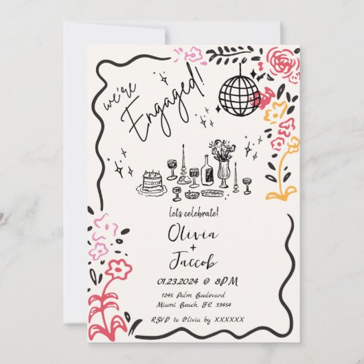 Trendy eigenzinnige leuke hand getekende golvende kaart (Voorkant)