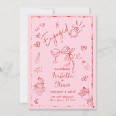 Trendy eigenzinnige roze hand getekende verlovings kaart (Voorkant)