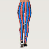 Trendy Electric Blue And Coral Vertical Striped Leggings (Achterkant)