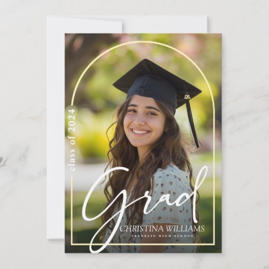 Trendy Elegant Afstuderen Script Photo Afstuderen Aankondiging (Voorkant)