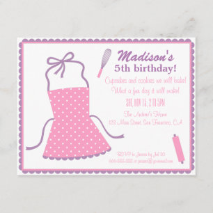 Trendy Elegant Apron Cooking Baking Birthday Party Kaart