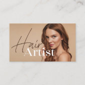 Trendy Elegant Biege Haarstylist Fotoscript Klantenkaartje (Voorkant)