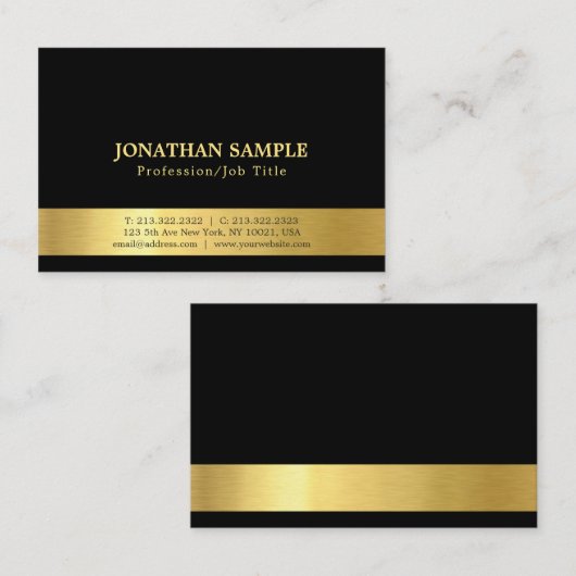 Trendy Elegant Black en Gold Plain Luxury Modern Visitekaartje (Voorkant / Achterkant)