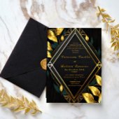 Trendy Elegant Black Velvet en Gold Foliage Folie Uitnodiging