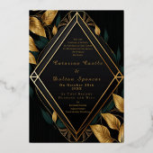 Trendy Elegant Black Velvet en Gold Foliage Folie Uitnodiging (Voorkant)