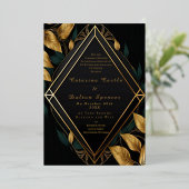 Trendy Elegant Black Velvet en Gold Foliage Folie Uitnodiging (Staand Voorkant)