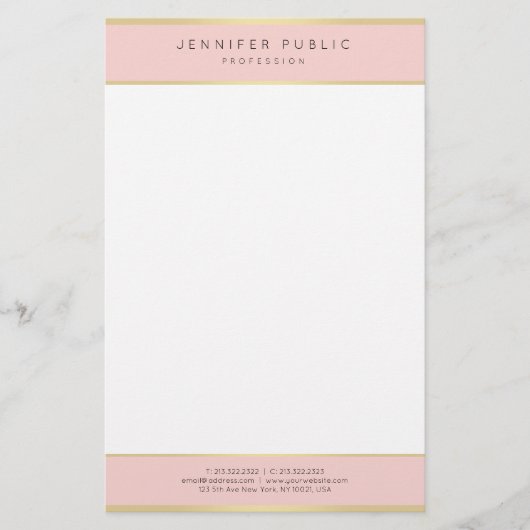 Trendy Elegant Blush Roze Goud Sjabloon Modern Briefpapier (Voorkant)