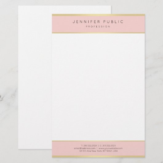 Trendy Elegant Blush Roze Goud Sjabloon Modern Briefpapier (Voorkant / Achterkant)