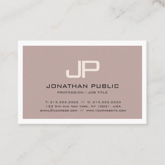 Trendy Elegant Brown Monogram Design Modern Plain Visitekaartje (Voorkant)