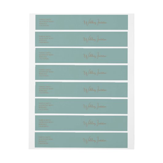 Trendy Elegant Copper Text Blauwgroen Uitnodiging Adreslabel Wikkel (Vel)