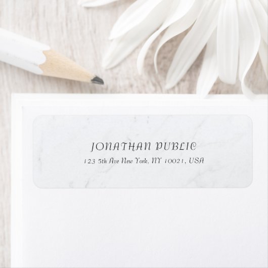Trendy Elegant Cursive Text White Marble Sleek Etiket (Insitu)