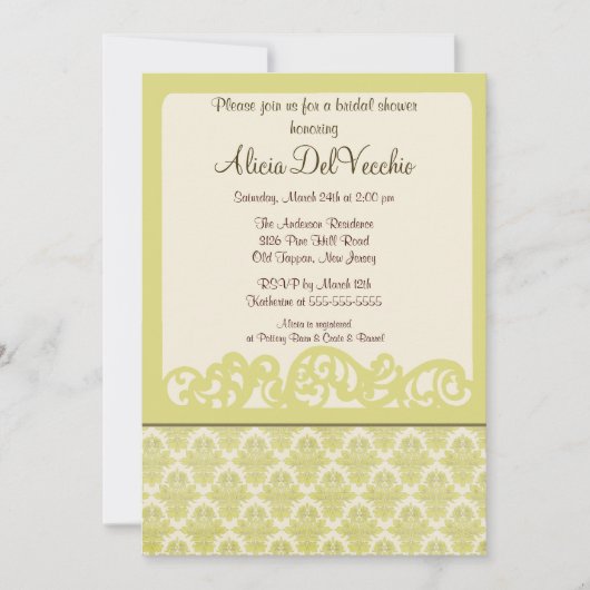 Trendy Elegant Damask Bridal Shower Invitation Kaart (Voorkant)