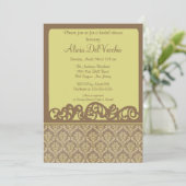 Trendy Elegant Damask Bridal Shower Invitation Kaart (Staand voorkant)