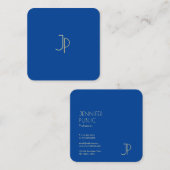 Trendy Elegant Deep Blue Modern Monogram Sjabloon Vierkante Visitekaartje (Voorkant / Achterkant)