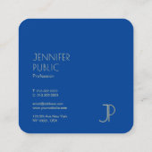 Trendy Elegant Deep Blue Modern Monogram Sjabloon Vierkante Visitekaartje (Achterkant)