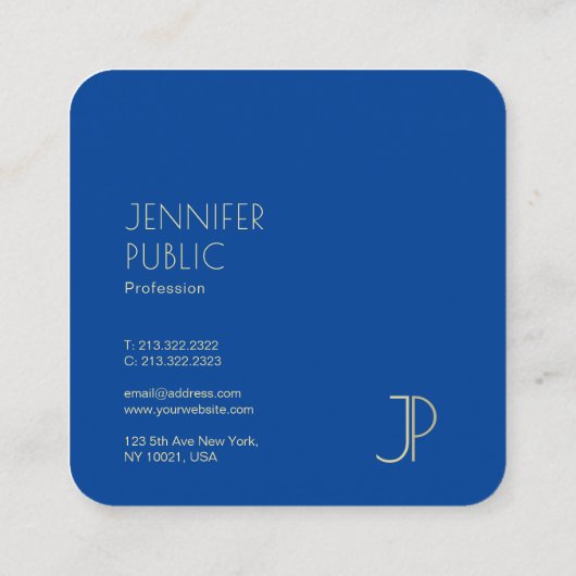 Trendy Elegant Deep Blue Modern Monogram Sjabloon Vierkante Visitekaartje (Achterkant)