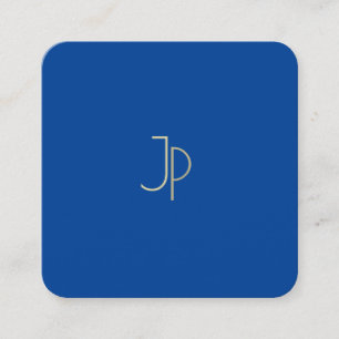 Trendy Elegant Deep Blue Modern Monogram Sjabloon Vierkante Visitekaartje
