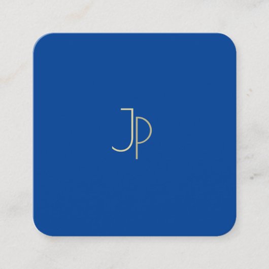 Trendy Elegant Deep Blue Modern Monogram Sjabloon Vierkante Visitekaartje (Voorkant)