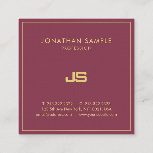 Trendy Elegant Design Monogram Plain Premium Luxe Vierkante Visitekaartje (Achterkant)