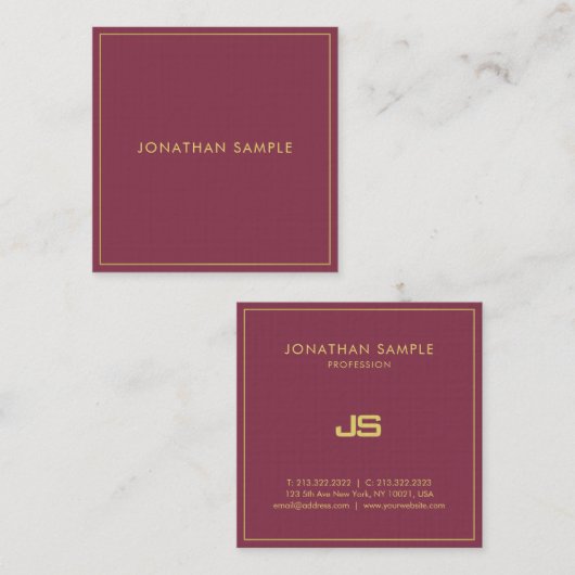 Trendy Elegant Design Monogram Plain Premium Luxe Vierkante Visitekaartje (Voorkant / Achterkant)