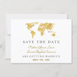 Trendy Elegant Destination Gold Wereldkaart Weddin Save The Date