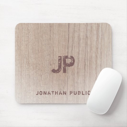Trendy Elegant Distress Text Monogram Wood Kijk ui Muismat (Met muis)