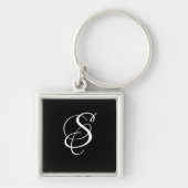 Trendy Elegant DIY Script Monogram/Zwart Sleutelhanger (Voorkant)