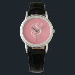 Trendy Elegant DIY White Script Monogram/Koraal Horloge<br><div class="desc">Personaliseer dit trendy, coole horloge met uw monogram in witte scriptbelettering op een koraalachtergrond. Een uniek, fris, vrouwelijk en meisjesachtig accessoire.</div>