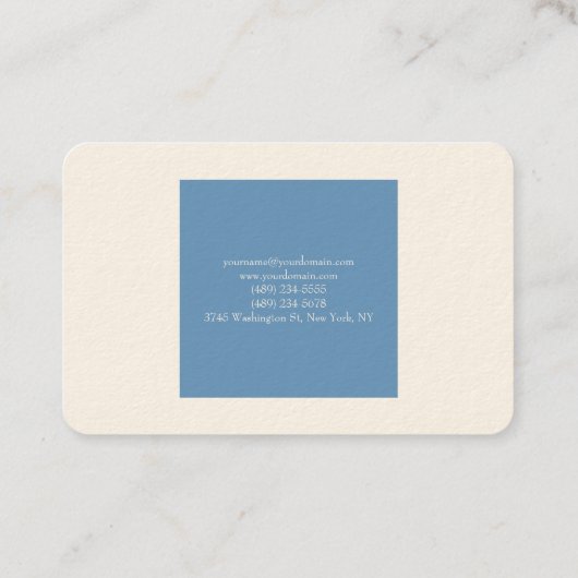 Trendy elegant eenvoudig minimalistisch blauw wit visitekaartje (Achterkant)