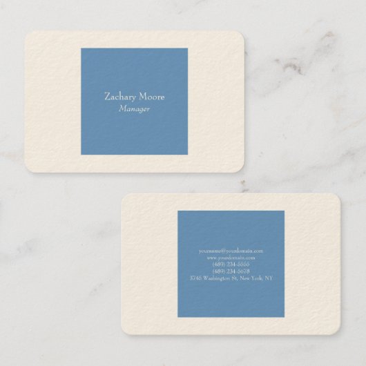 Trendy elegant eenvoudig minimalistisch blauw wit visitekaartje (Voorkant / Achterkant)