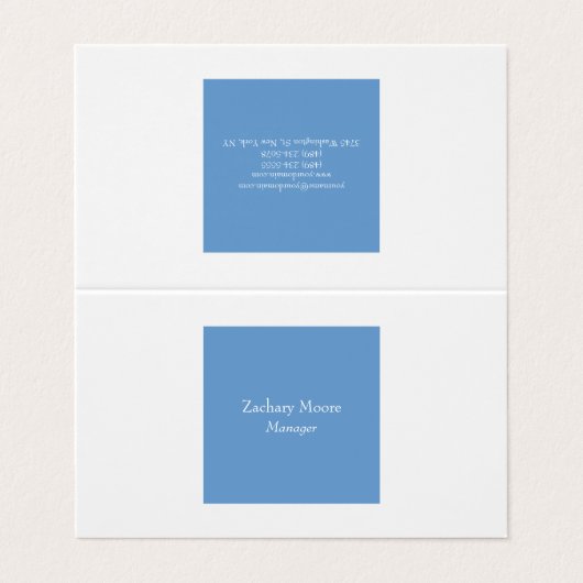 Trendy elegant eenvoudig minimalistisch blauw wit visitekaartje (Buitenkant ongevouwen)