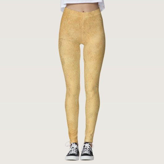 Trendy Elegant Gebruikt Oud Papier Look Sjabloon Leggings (Voorkant)