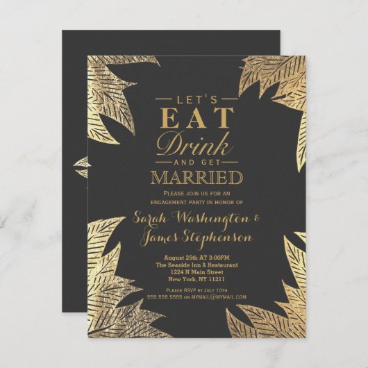 Trendy Elegant Gold Faux Drawn Leaf Pattern Kaart (Voorkant / Achterkant)