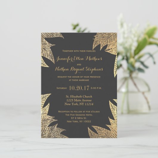 Trendy Elegant Gold Faux Drawn Leaf Pattern Kaart (Staand voorkant)