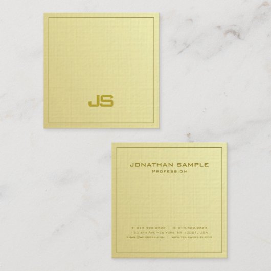 Trendy Elegant Gold Look Monogram Plain Luxury Vierkante Visitekaartje (Voorkant / Achterkant)