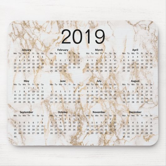 Trendy Elegant Gold Marble 2019 Calendar Muismat (Voorkant)