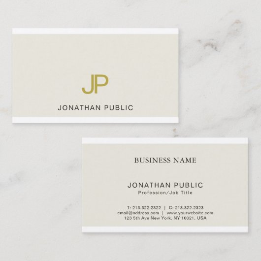 Trendy Elegant Gold Monogram Design Modern Luxe Visitekaartje (Voorkant / Achterkant)