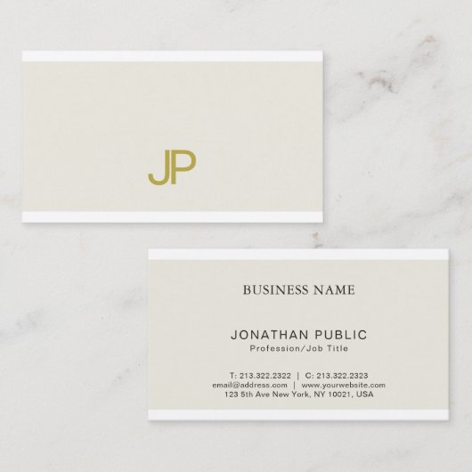 Trendy Elegant Gold Monogram Design Modern Plain Visitekaartje (Voorkant / Achterkant)